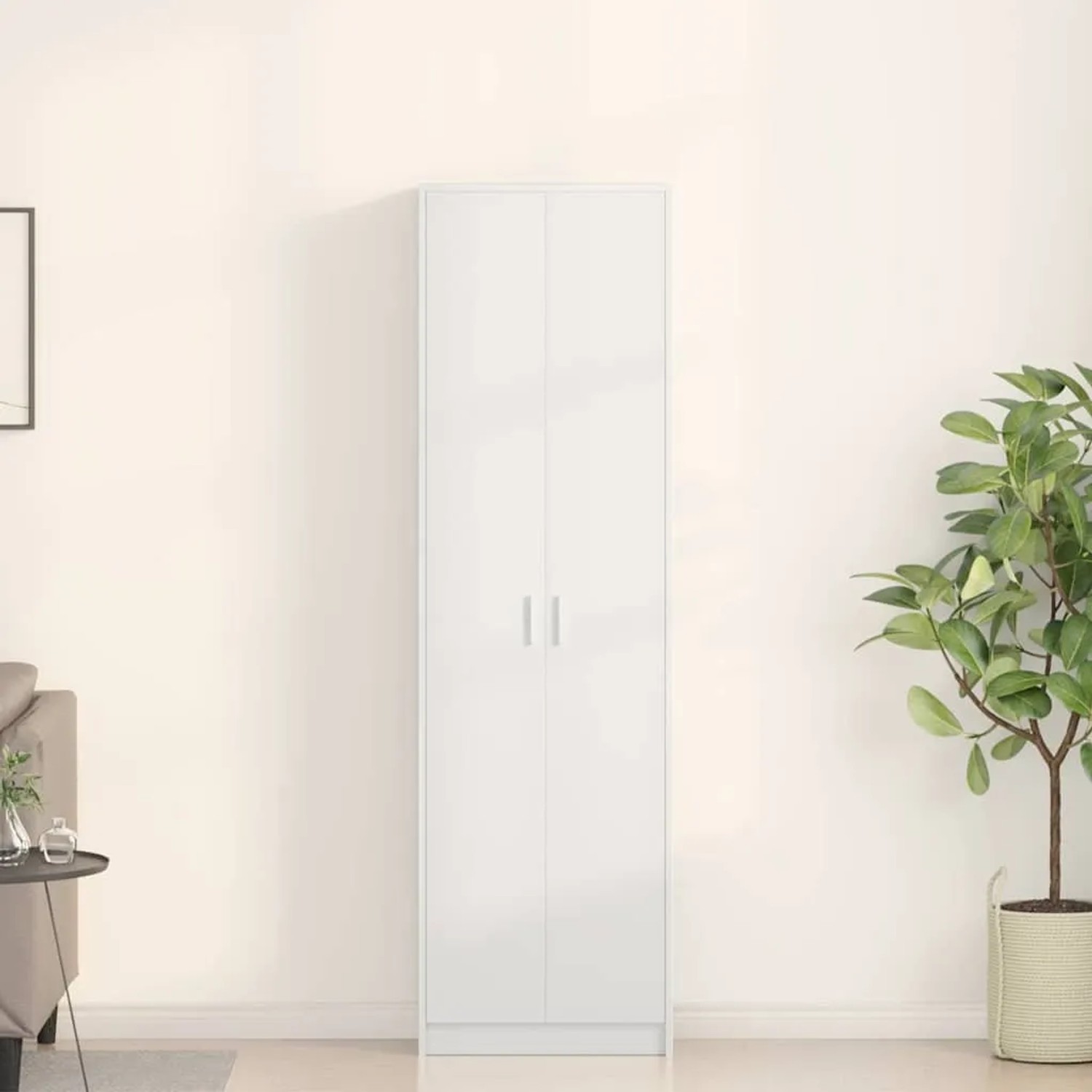 Weißer vidaXL Kleiderschrank mit Regal, 55x25x189 cm, aus Holzwerkstoff.