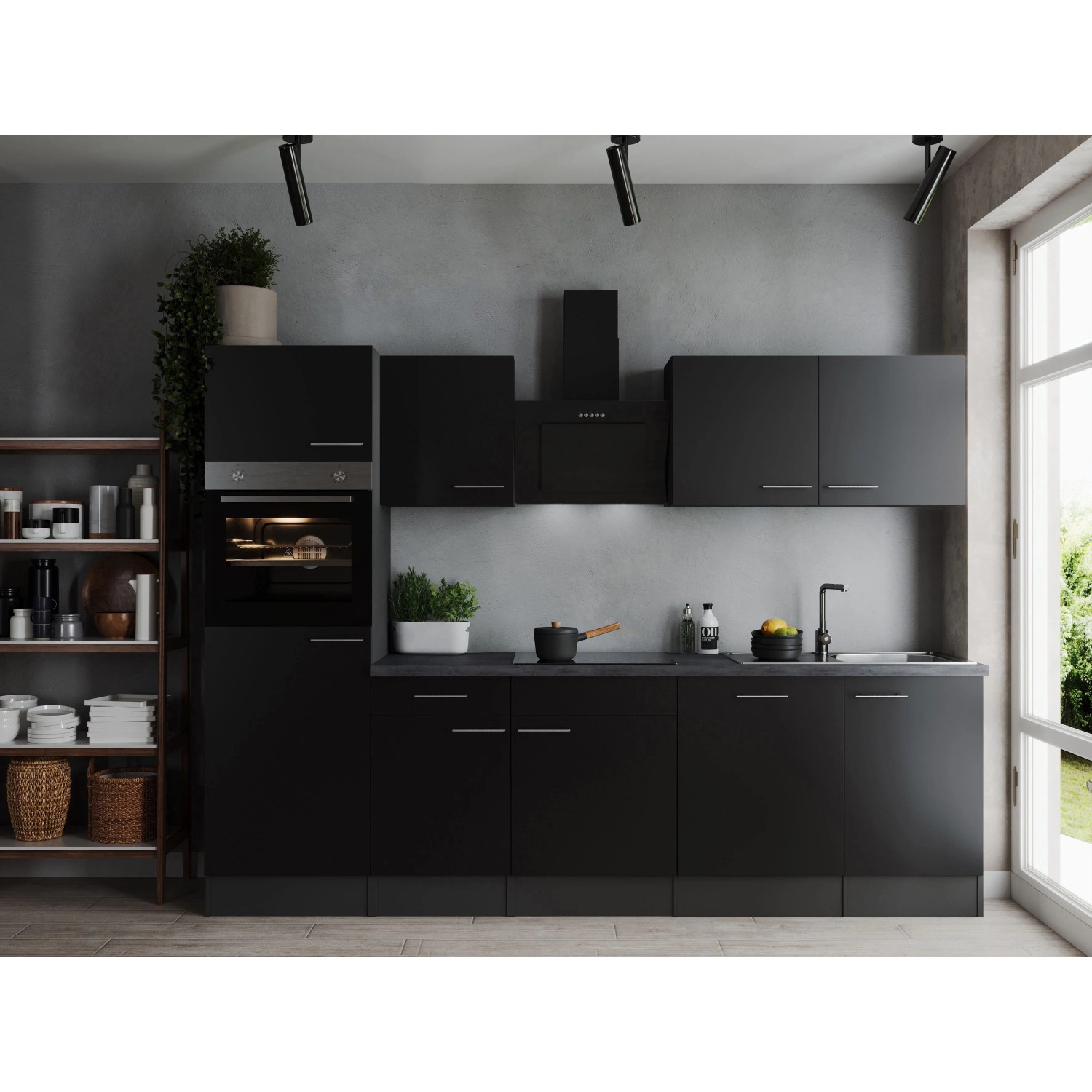 Respekta Küchenzeile Oliver 280 cm Schwarz