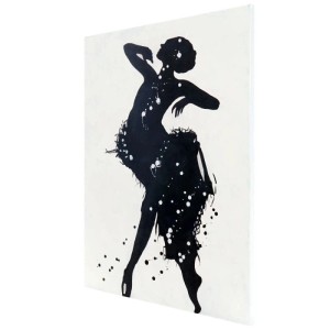 Handgemaltes Ölgemälde Tänzerin auf Leinwand, abstrakt, schwarz-weiß mit Farbspritzern. Modernes Wandbild.