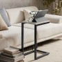 Grauer SoBuy Betttisch/Beistelltisch FBT44-HG neben Sofa mit Tablet und Glas Wasser.