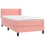 Rosa Boxspringbett 90x200 cm mit Samtbezug, Matratze und Topper.