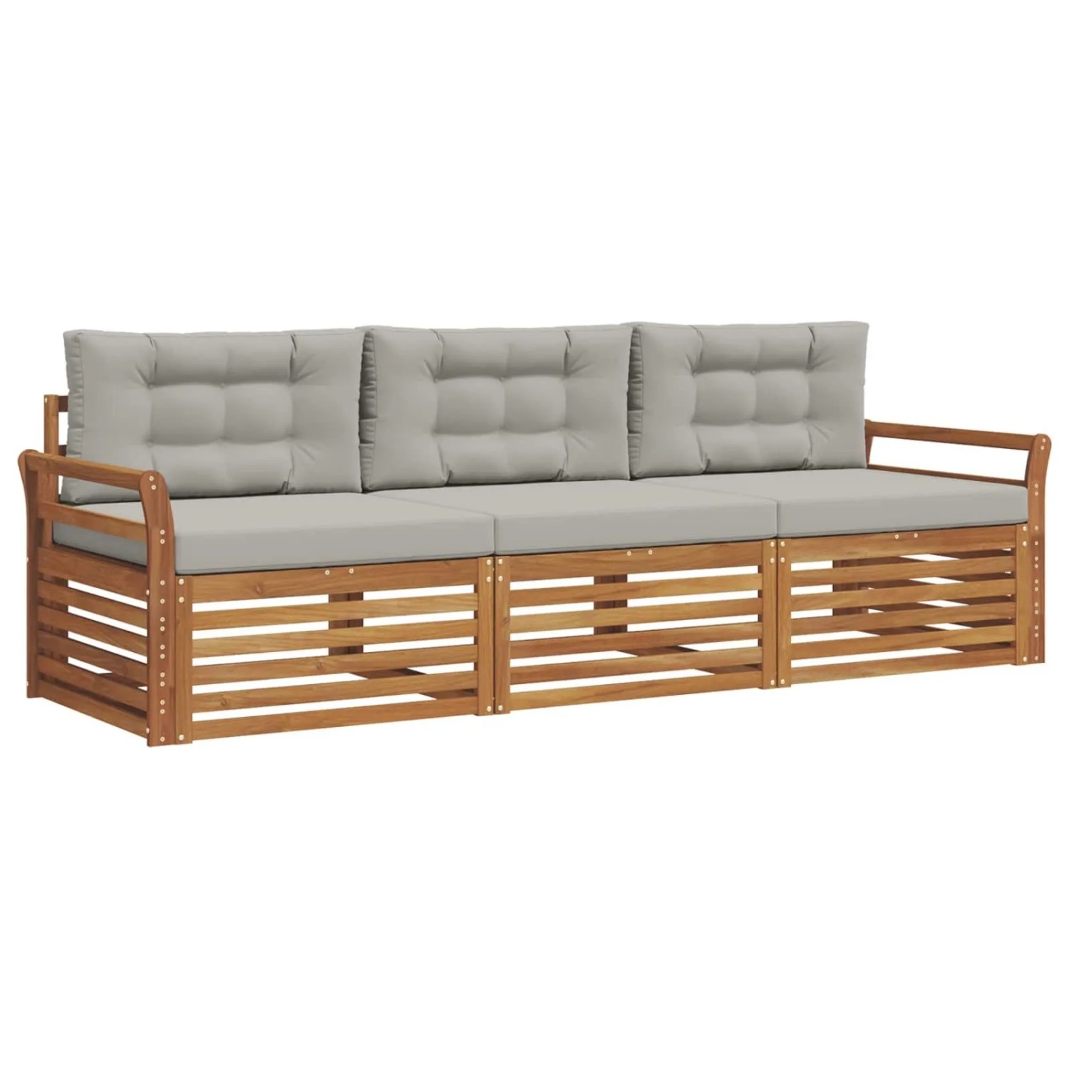 vidaXL Outdoor-Sofagarnitur mit Kissen 3-Tlg Natur und Hellgrau 3372941