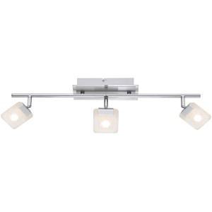Moderner LED-Spot Fano mit 3 Leuchten, Chrom und satiniertem Glas.
