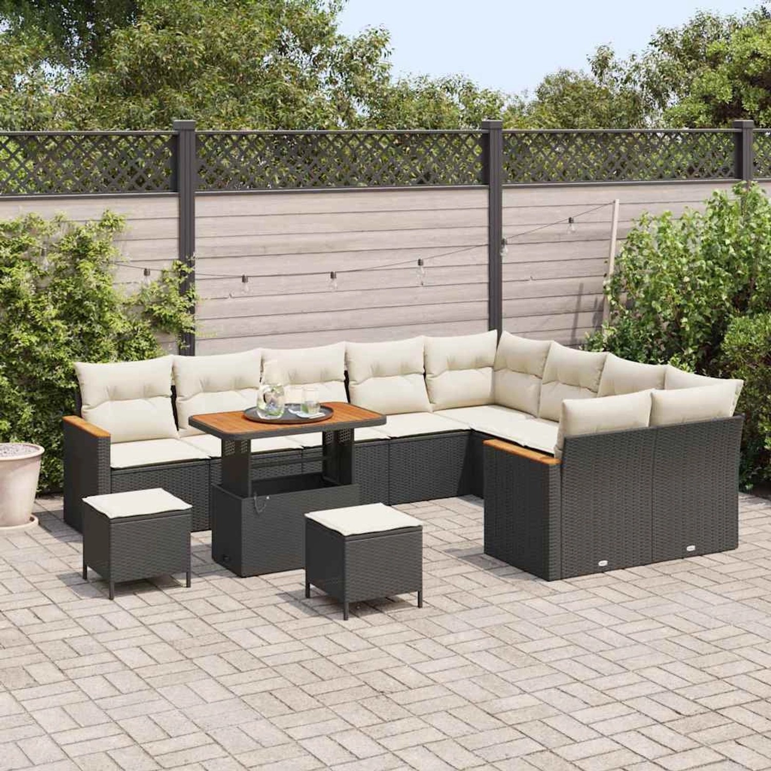vidaXL Garten-Sofa-Set mit Kissen 12-Tlg Schwarz Poly Rattan 3363085 günstig online kaufen