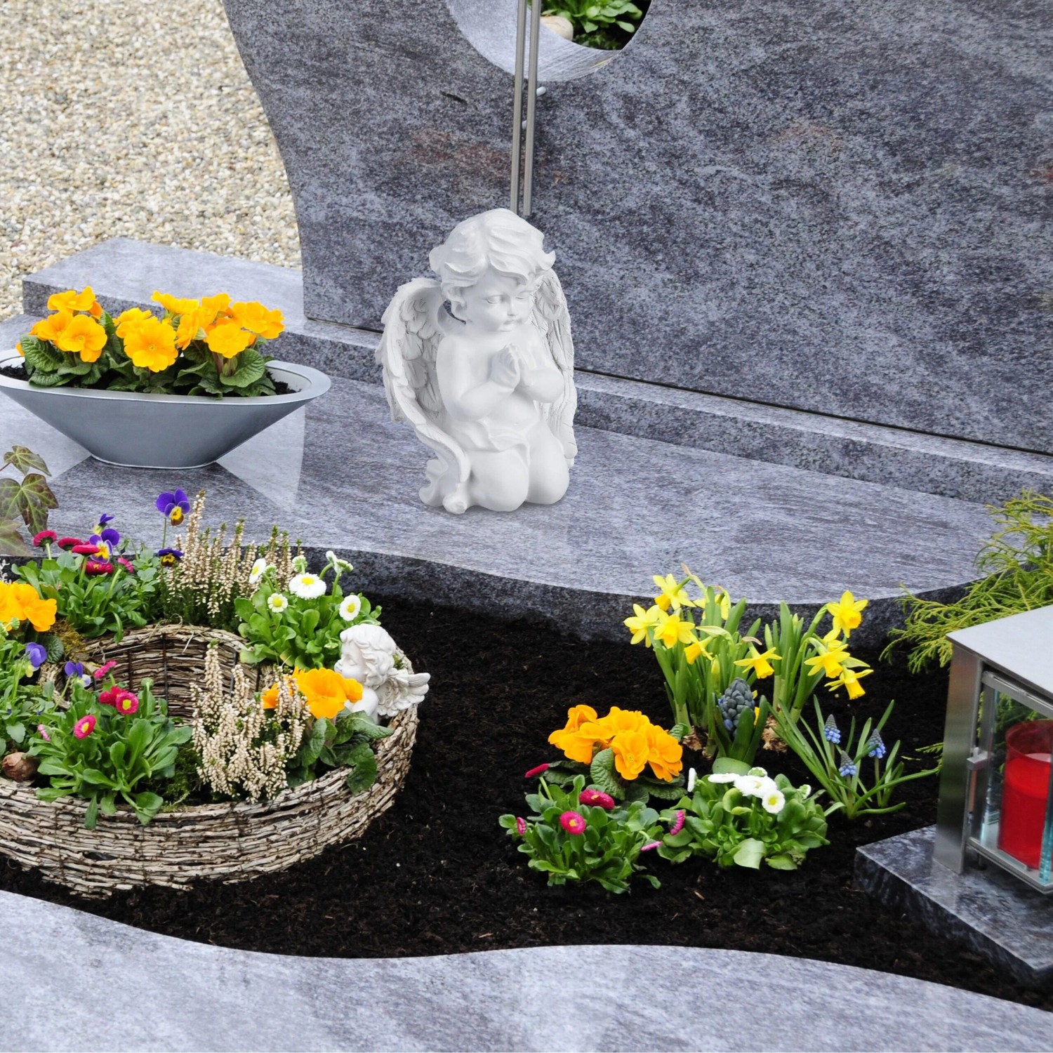Relaxdays Grabengel Polyresin Weiß Wetterfest 20 cm x 15 cm x 11 cm 0,48 kg_5
