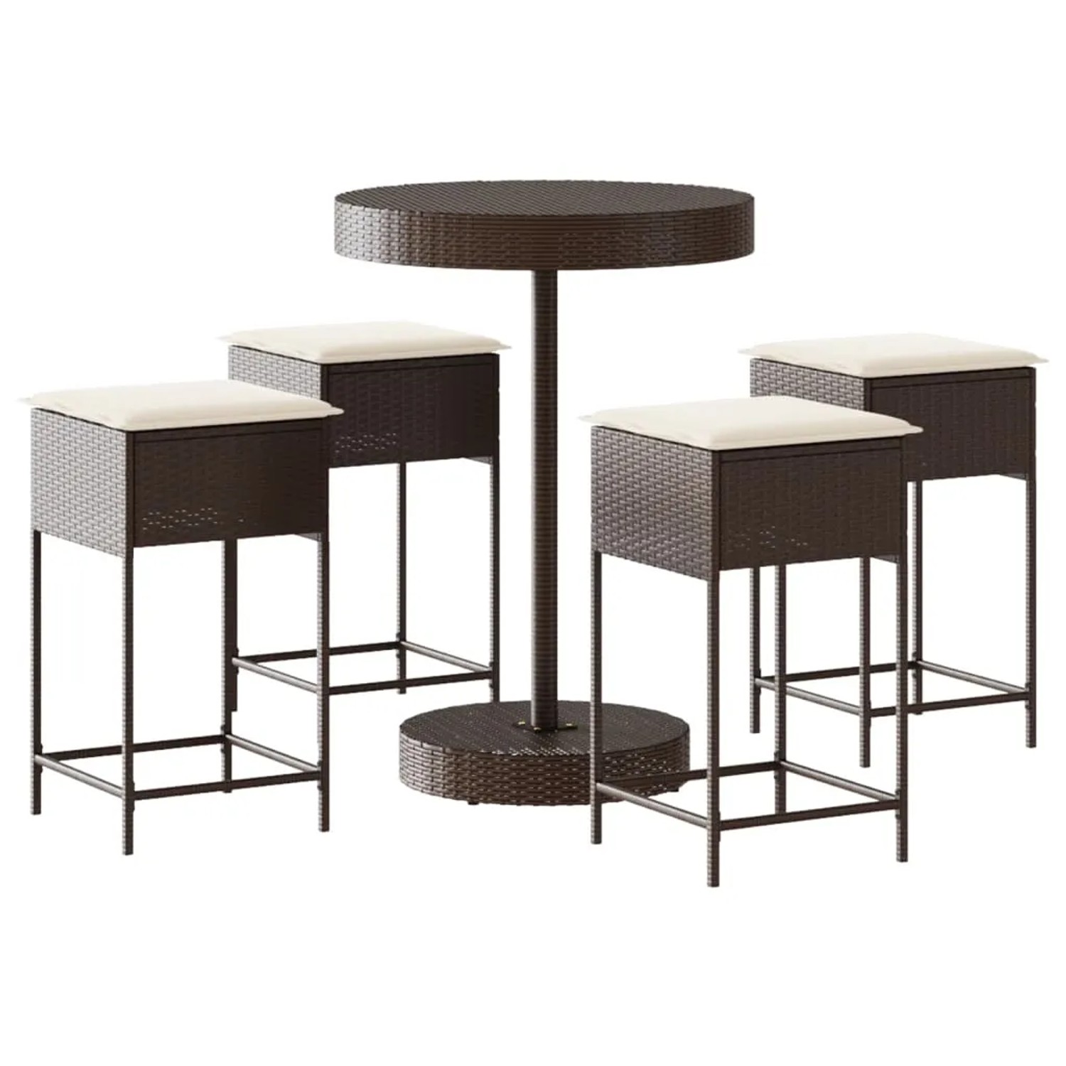 vidaXL 5-tlg Gartenbar-Set mit Kissen Braun Poly Rattan Modell 5