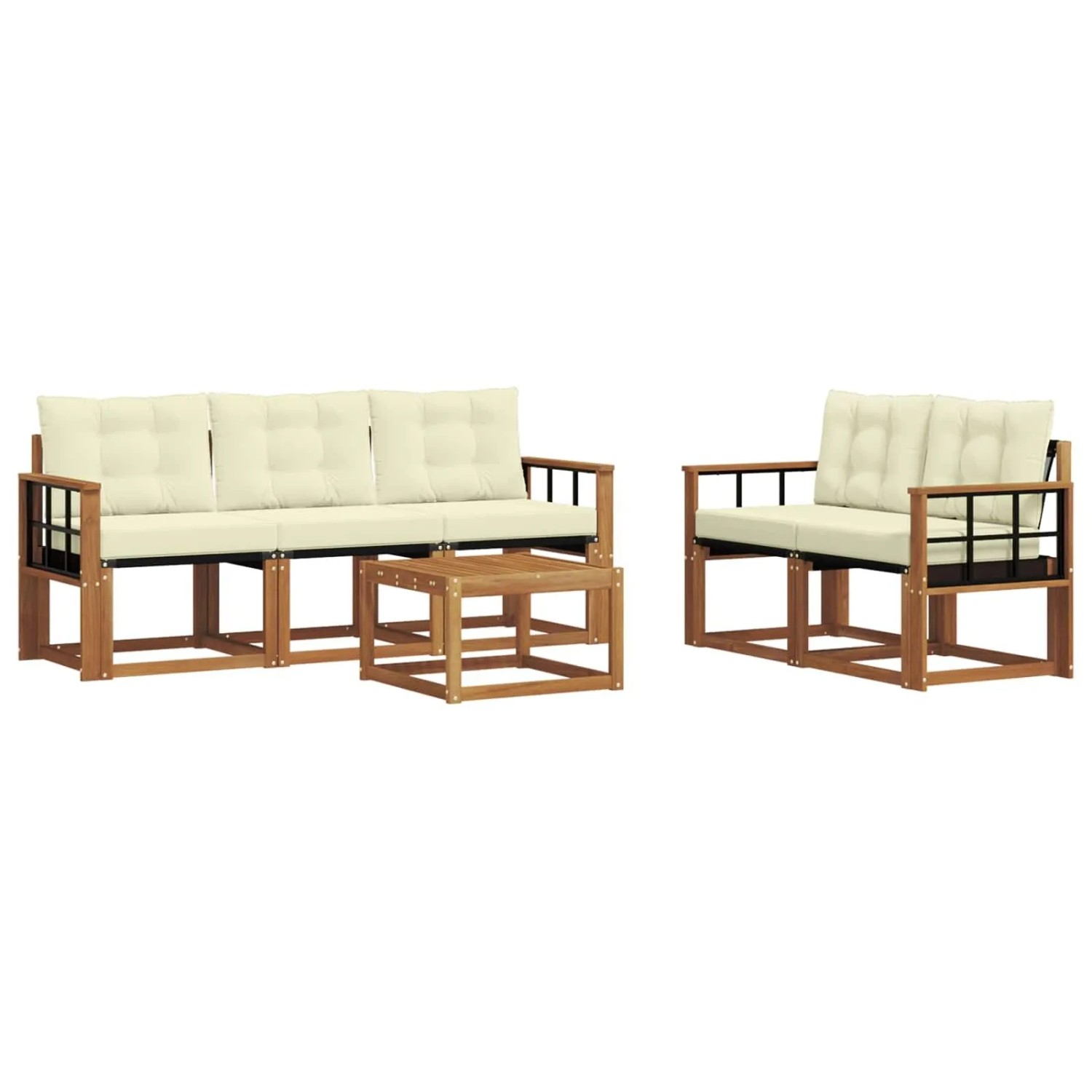 vidaXL Outdoor-Sofagarnitur mit Kissen 6-Tlg Natur und Creme 3368405