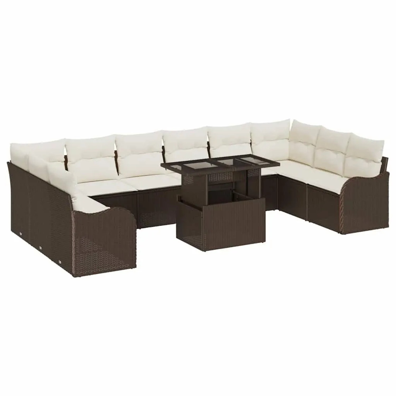 vidaXL Garten-Sofa-Set mit Kissen 11-Tlg Braun Poly Rattan 3357271