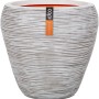 Konischer Capi Pflanztopf Nature Rib, Ø 42 cm, elfenbeinfarben mit Riffelstruktur.