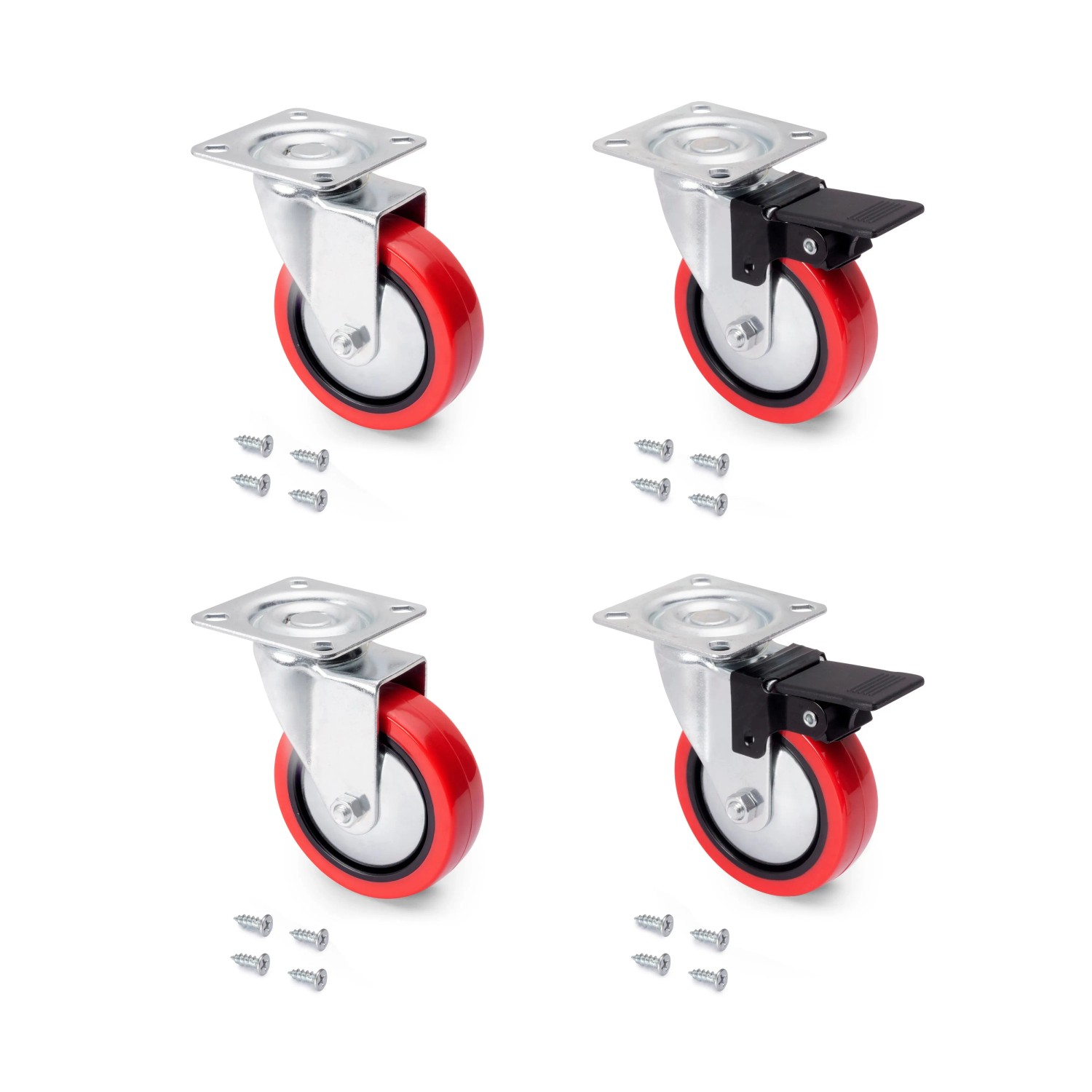Emuca Lot von 4 Rollen Slip 2 Red mit Montageplatte Durchmesser 75 mm Stahl und Kunststoff