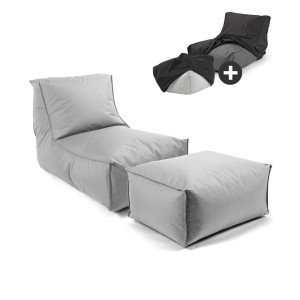 mokebo Sitzsack mit Hocker Sundowner, beige-grau, wasserabweisend, für Garten & Balkon.