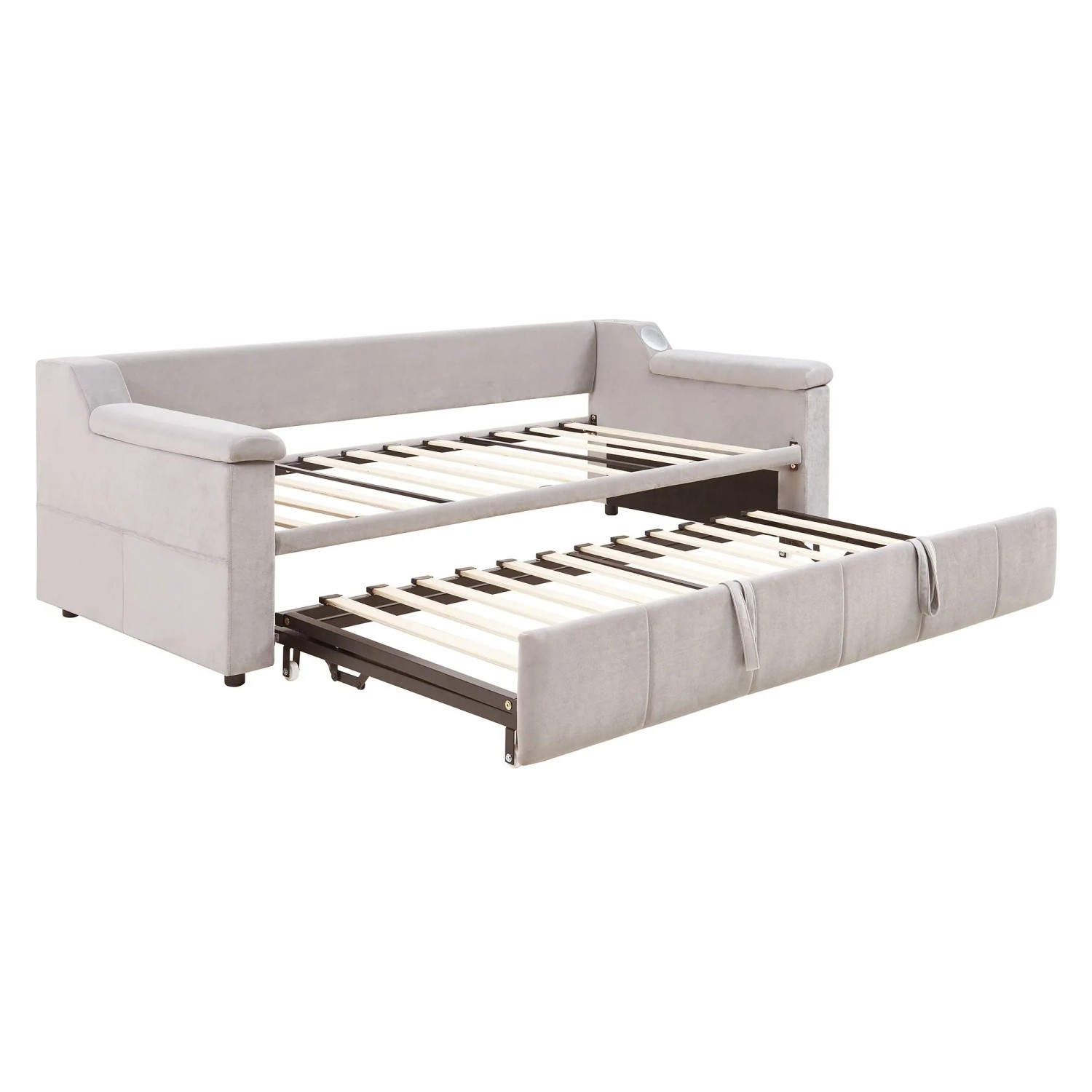 Merax Schlafsofa 90/180x190cm Bluetooth USB Samt Beige