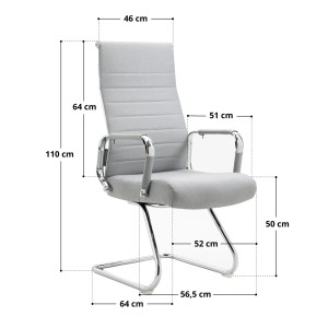 Svita Office Comfort Besucherstuhl 2er Set, hellgrauer Freischwinger mit Armlehne, Maße