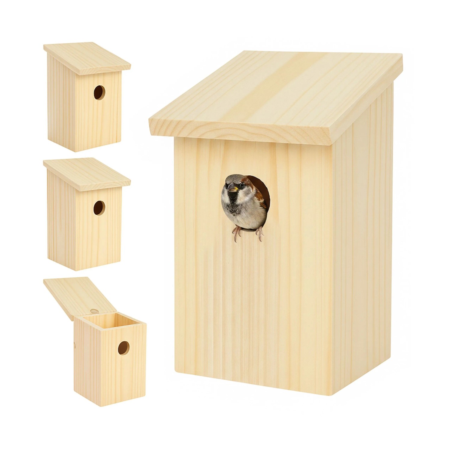 Relaxdays Nistkasten Tannenholz Natur Klappdach 4er Set 22 cm x 12 cm x 14 cm