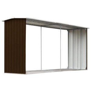 VidaXL Brennholzlager aus verzinktem Stahl, braun, 330x92x153 cm, für Kaminholz.