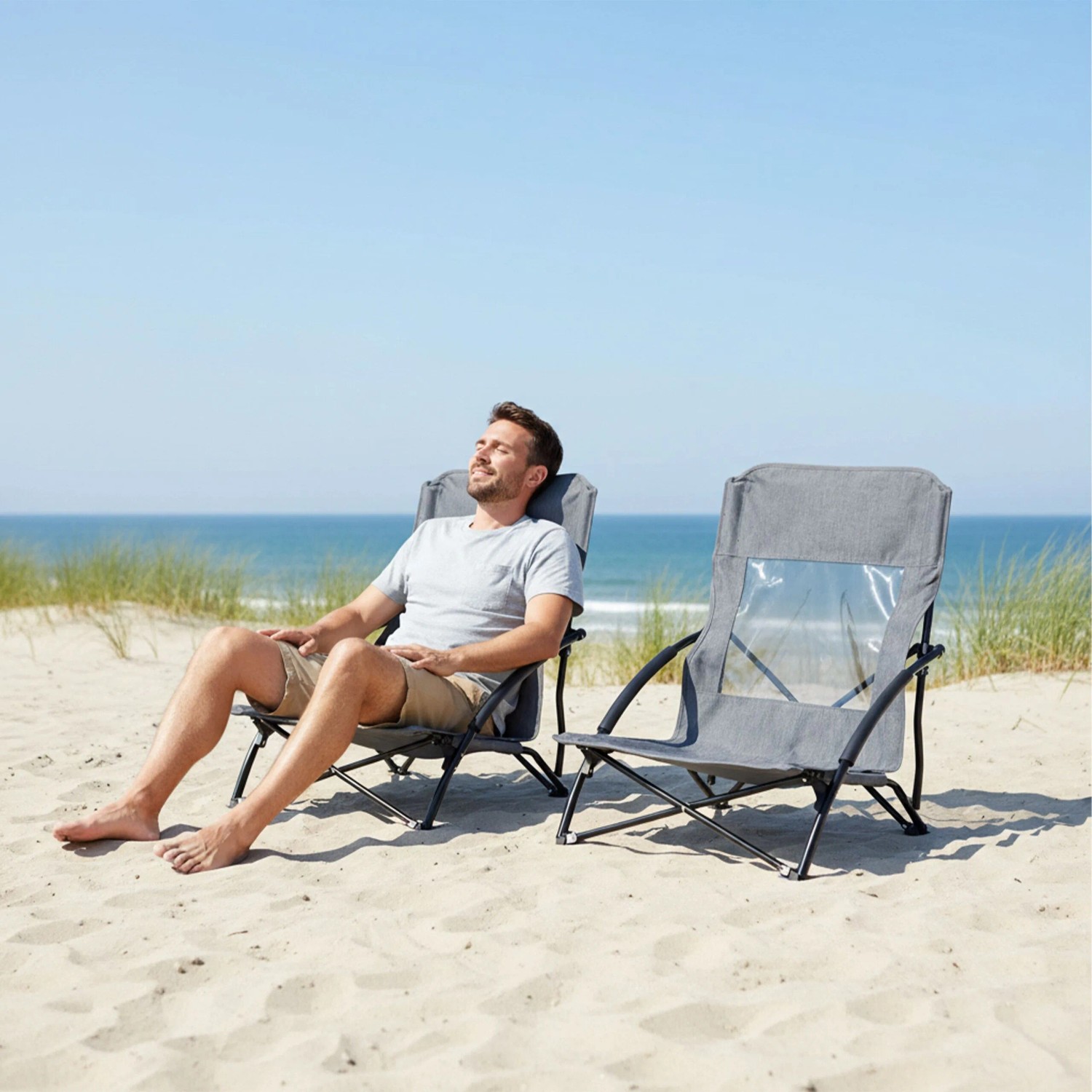 Relaxdays Strandstuhl 2er Set Metall Grau Faltbar 68 cm x 54 cm x 50 cm_5