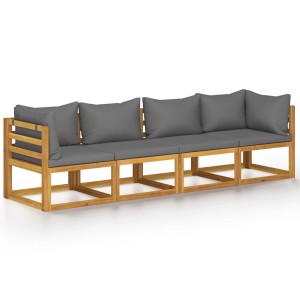 4-Sitzer Gartensofa aus Akazie Massivholz mit grauen Auflagen für Terrasse und Garten.