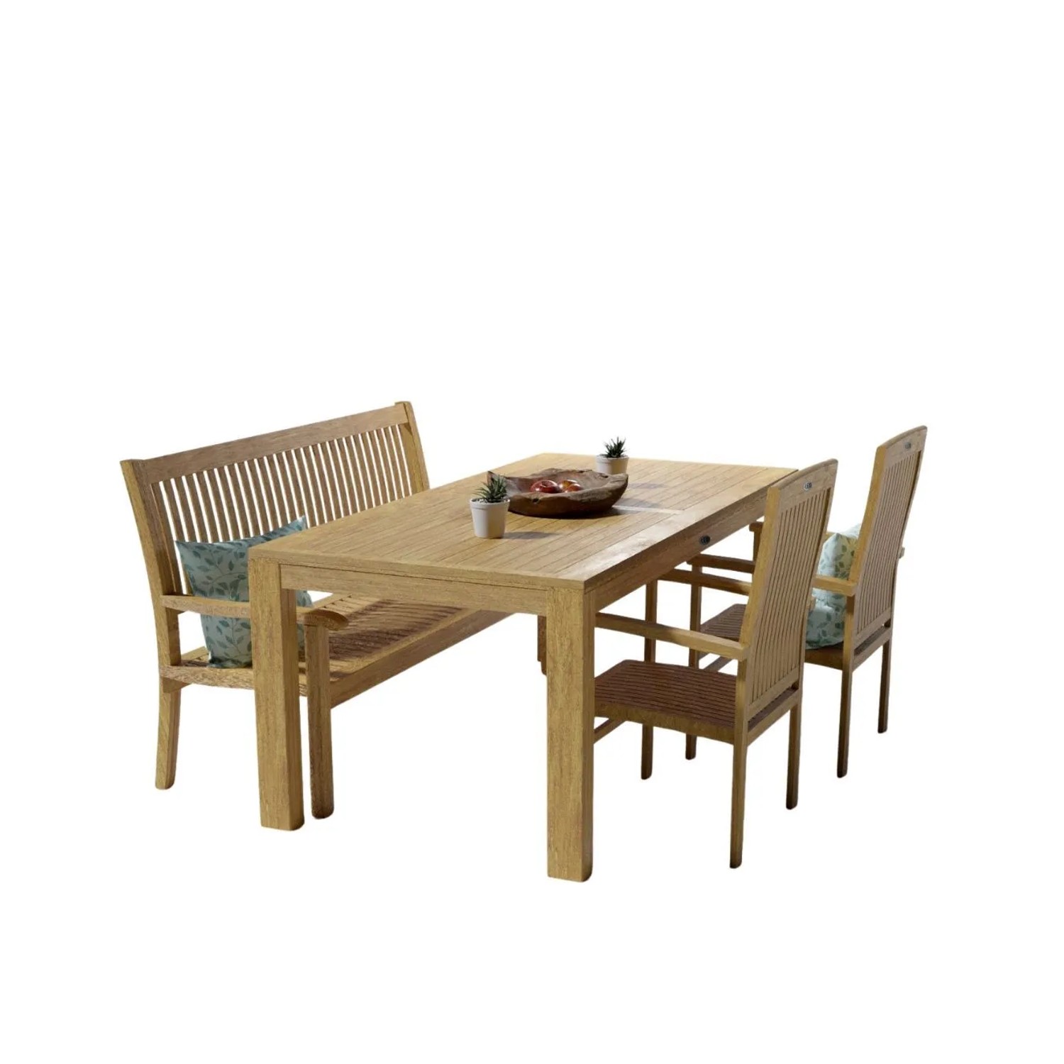 Lex Teak Gartensitzgruppe Teakholz 2x Sessel Bank Tisch 180 cm Gartenmöbel Esszimmer