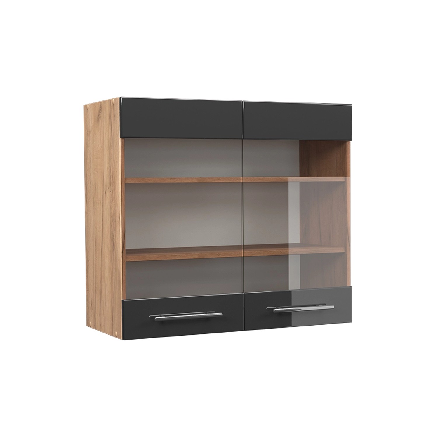 Vicco Küchenglasschrank Fame-Line Anthrazit Hochglanz/Goldkraft Eiche 80 cm
