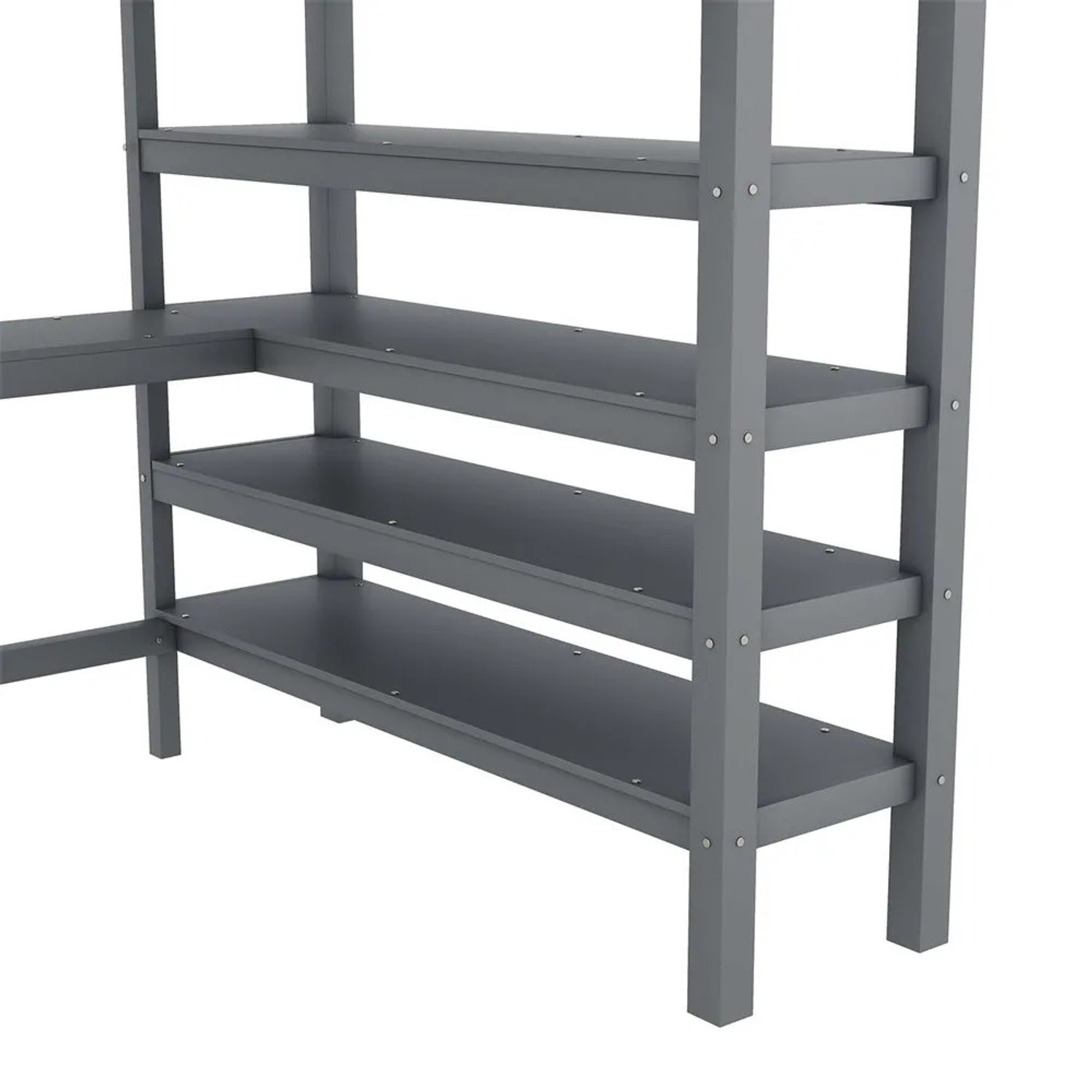KOMHTOM Hochbett 140 x 200 Cm  Kinderbett Mit Staufächern Und Schreibtisch Darunter  Kiefernholz Und Mdf  Grau  Matratze Nicht Enthalten