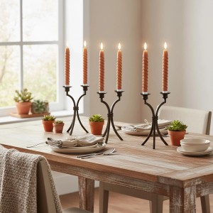 Relaxdays LED Stabkerzen 6er Set Echtwachs Altrosa Flackernd 25 cm x 2,2 cm