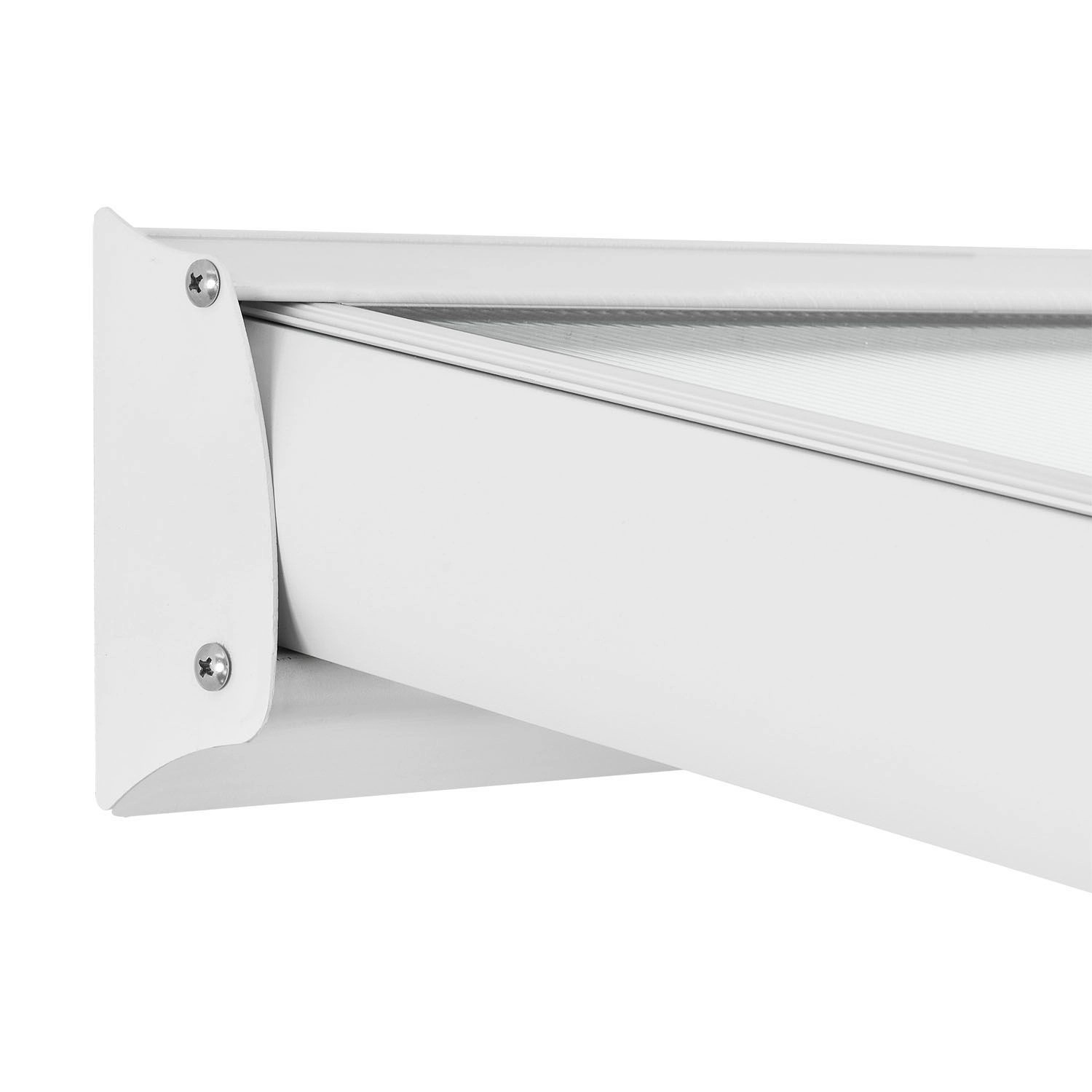 Detailaufnahme: Weiße Juskys Terrassenüberdachung Borneo, Aluminiumrahmen mit transparenten Doppelstegplatten.