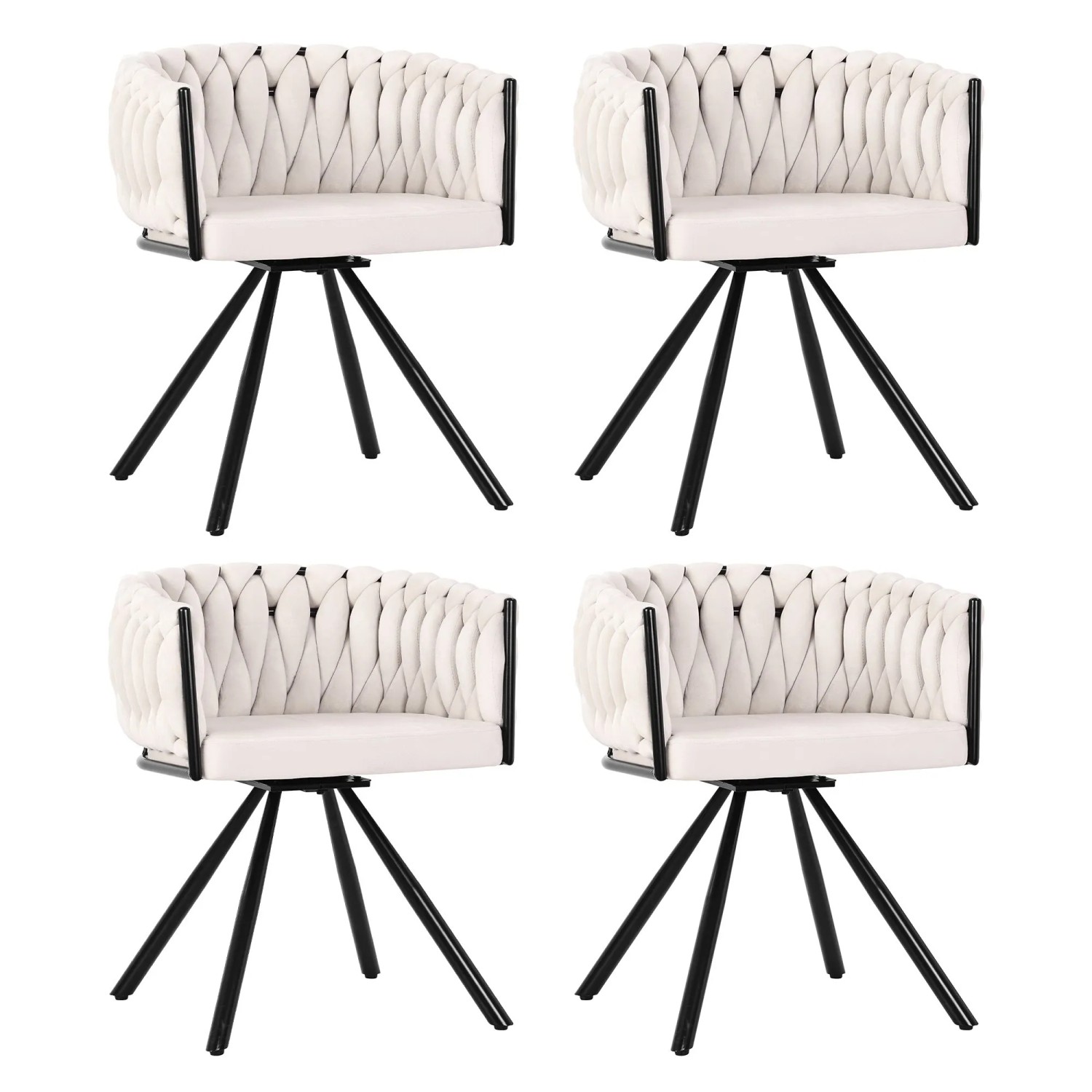 Merax Samt Esszimmerstuhl 4er Set Drehbar mit Metallbeinen Beige