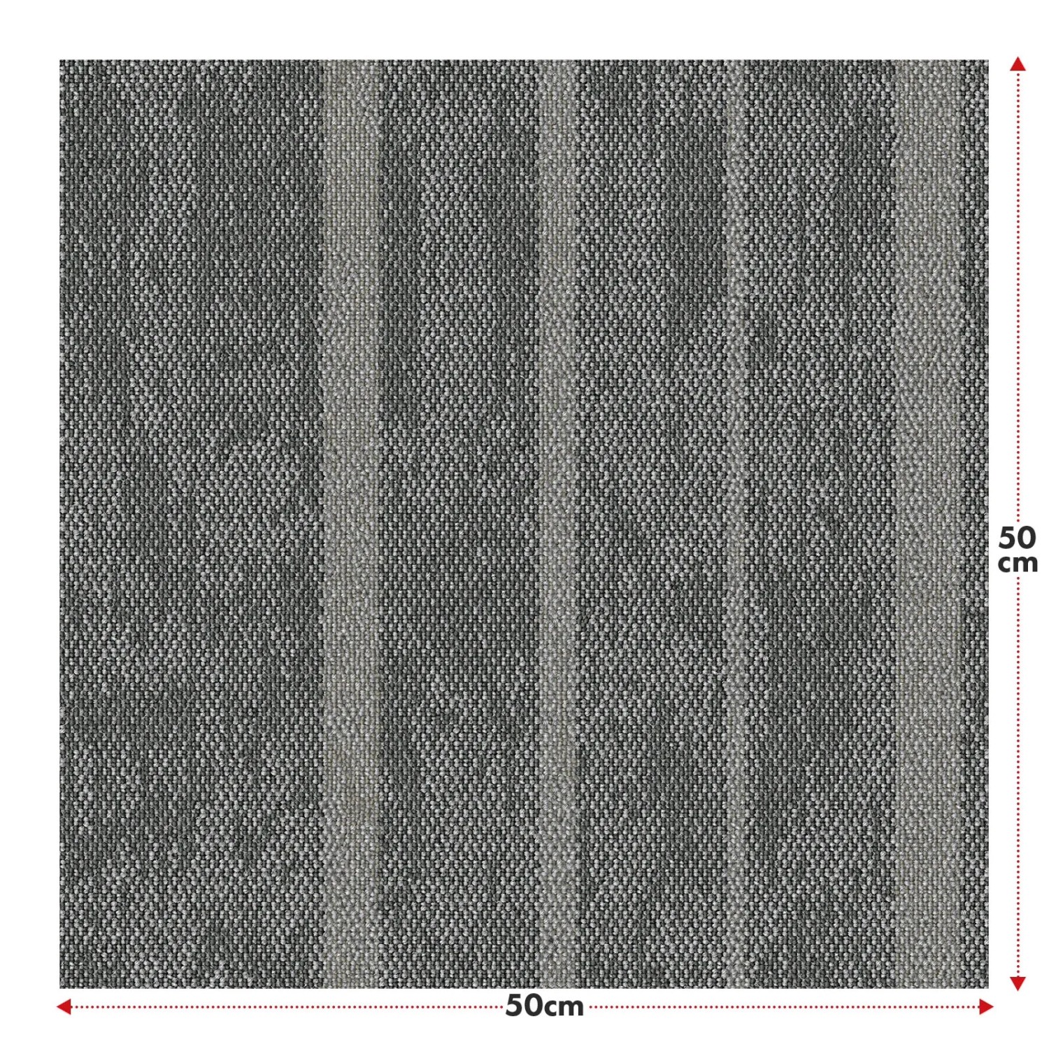 Anthrazitfarbene Teppichfliese Zürich 50x50 cm mit Streifenmuster, schalldämmend und selbstliegend.