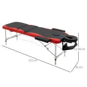 HOMCOM Massageliege schwarz-rot aus PVC und Aluminium, faltbar, mit verstellbarer Höhe und Kopfstütze. 215 cm lang.