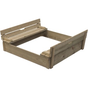 SwingKing Sandkasten Robert, 120x120 cm, imprägniert mit Klappdeckel als Sitzbank.