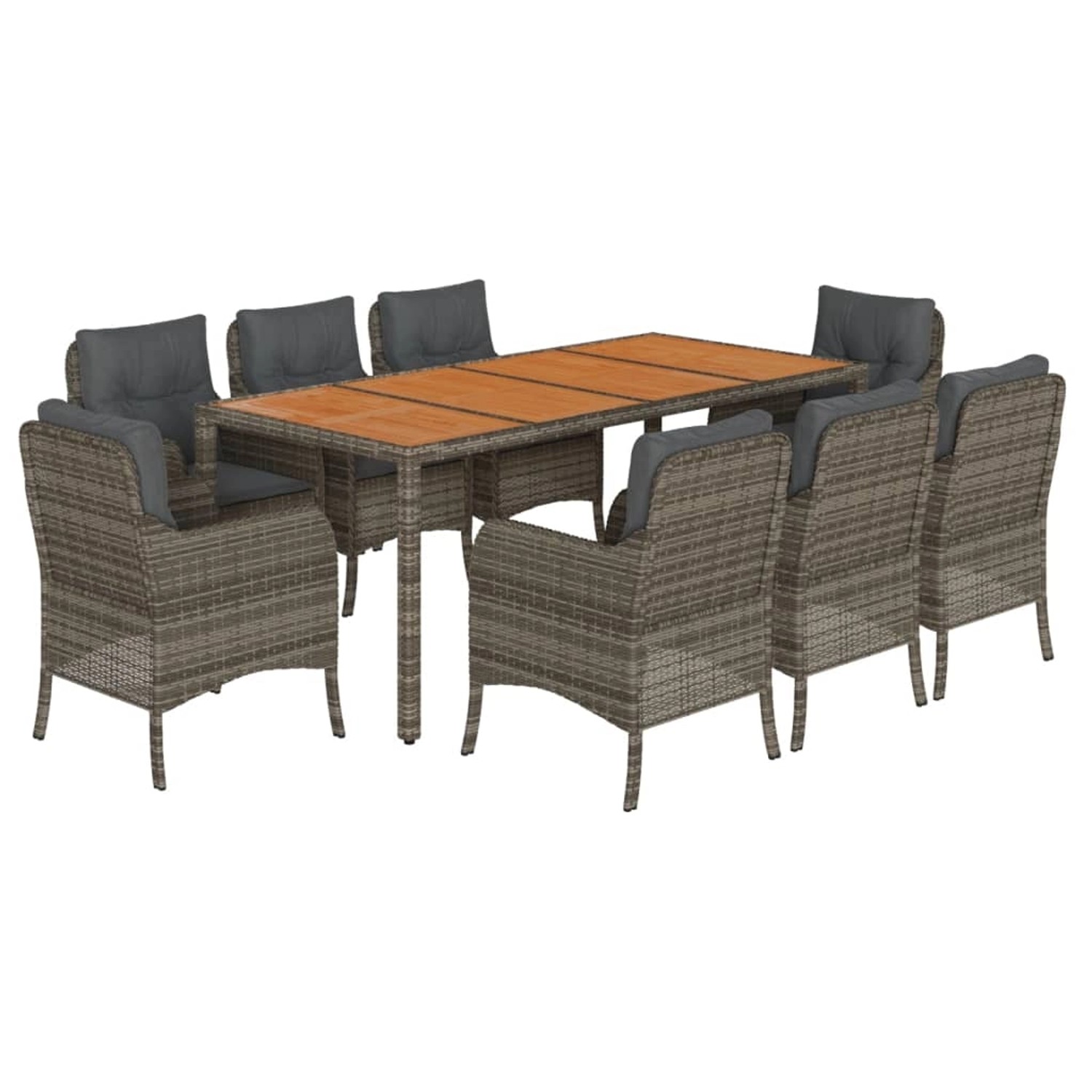 vidaXL 9-Tlg Garten-Essgruppe mit Kissen Grau Poly Rattan 3211877 günstig online kaufen