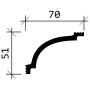 Detailzeichnung: PROFHOME Eckleiste, 70x51mm, Zierleiste für Paneele, Maße in mm.