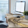 Tulup Schreibtischunterlage Goldener Marmor, beige, auf einem Schreibtisch mit PC. Schützt die Arbeitsfläche im Büro.