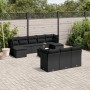 Schwarze 11-tlg. vidaXL Garten-Sofagarnitur aus Poly Rattan mit Kissen und Tisch auf einer Terrasse.
