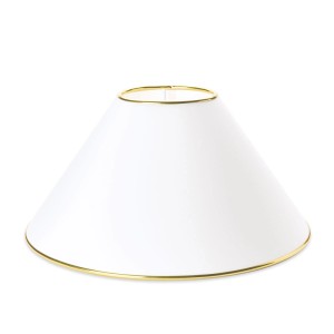 Weißer konischer Stoff-Lampenschirm mit Goldkante für Stehlampe, E27 Fassung, Ø 47 cm.