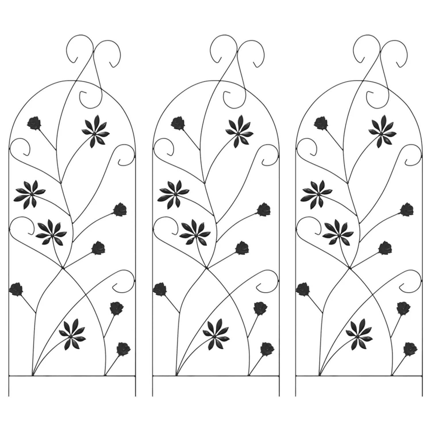 vidaXL Gartenzaun mit Schloss 3 Stk Schwarz 112 x 39,5 cm Stahl 42021360