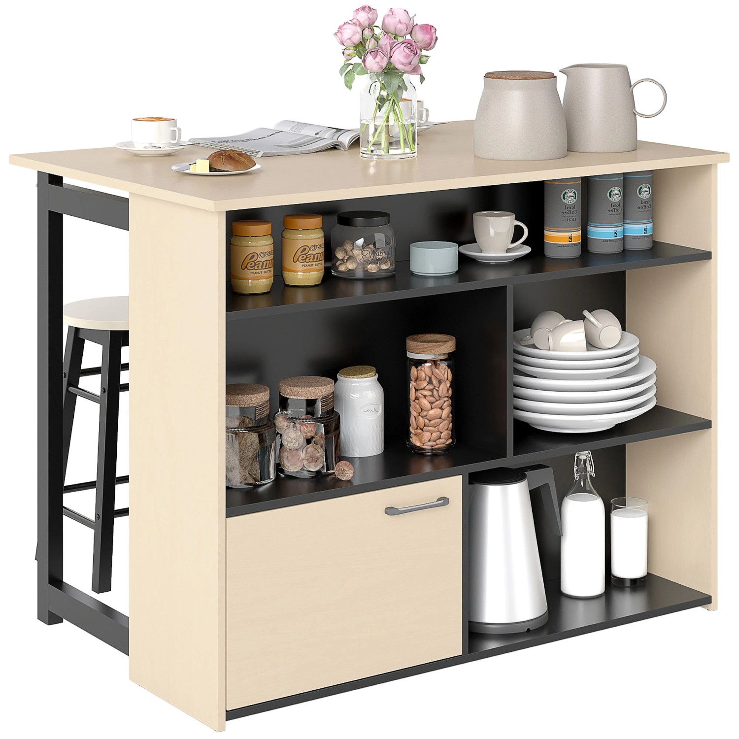 HOMCOM Bartisch Set Spanplatte Schwarz Eiche 116L x 70B x 89,5H cm günstig online kaufen