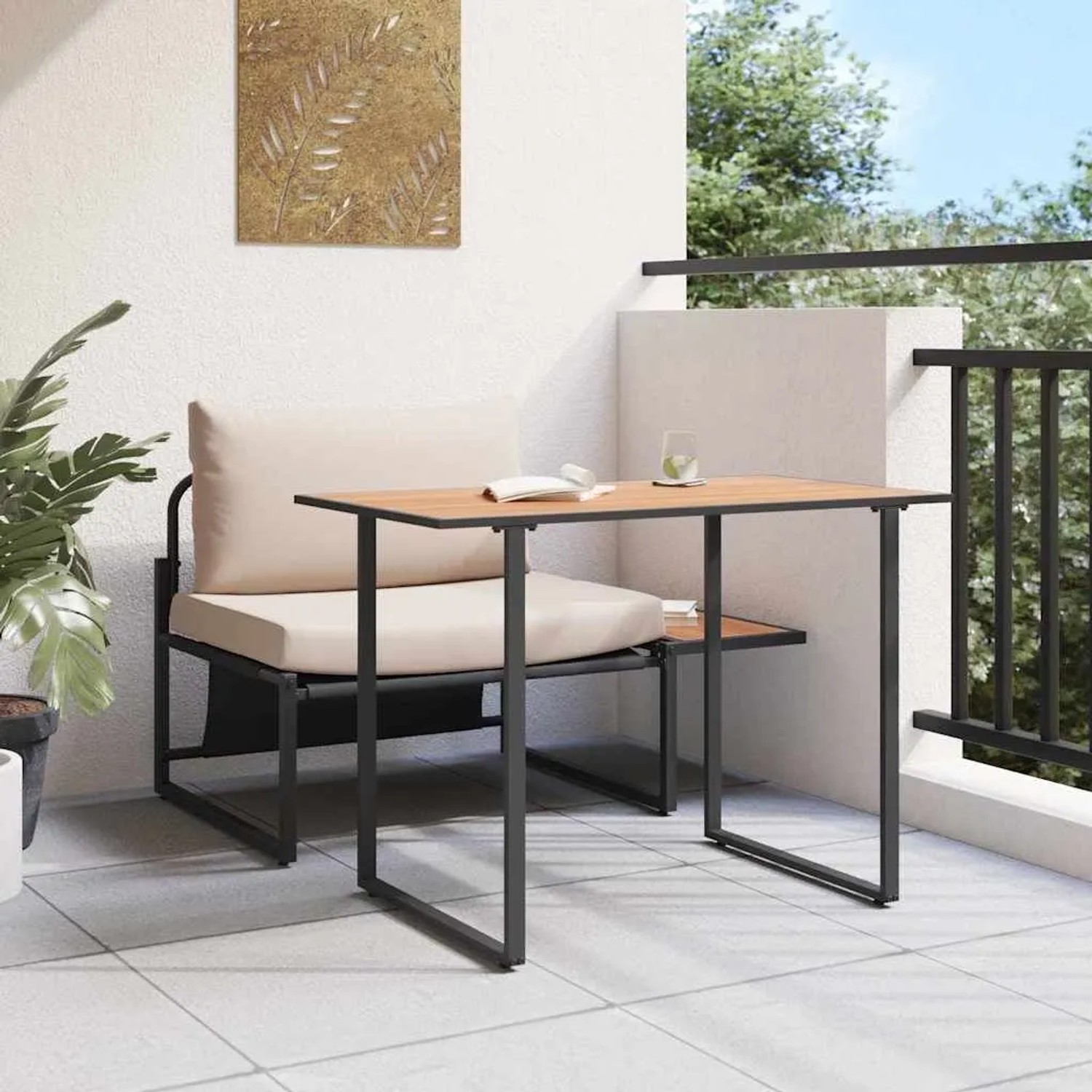 vidaXL Essgruppe, 2-teilig, taupefarben, Stahl, für Garten oder Balkon