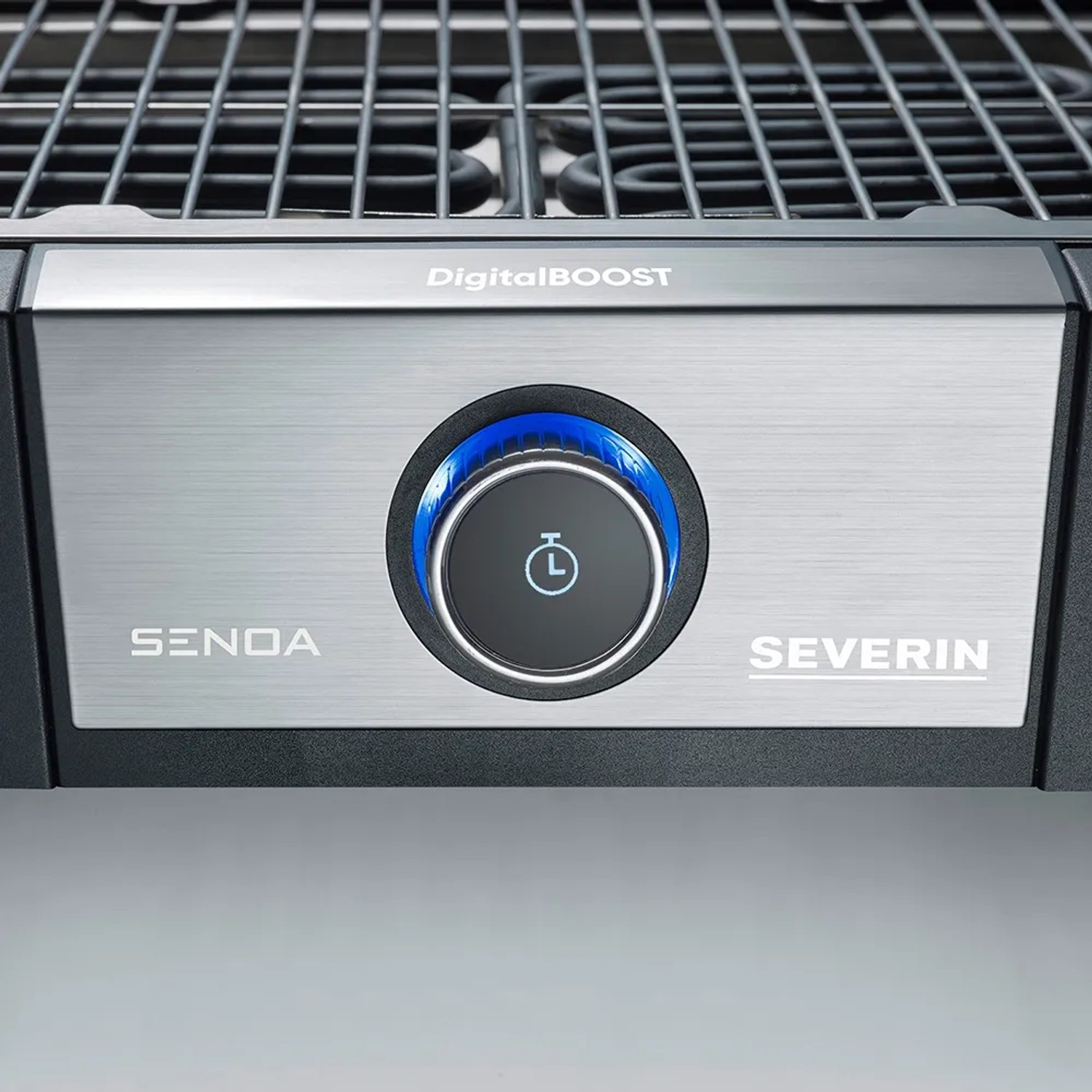 Detailaufnahme: Severin SENOA DigitalBOOST Tischgrill mit Timer-Einstellung.