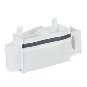 Weiße Relaxdays Betttasche aus Filz mit 8 Fächern für Hochbetten.