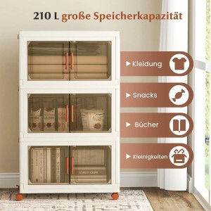 Costway Aufbewahrungsbox mit Deckel 70 L x 3 Stapelboxen Transparent