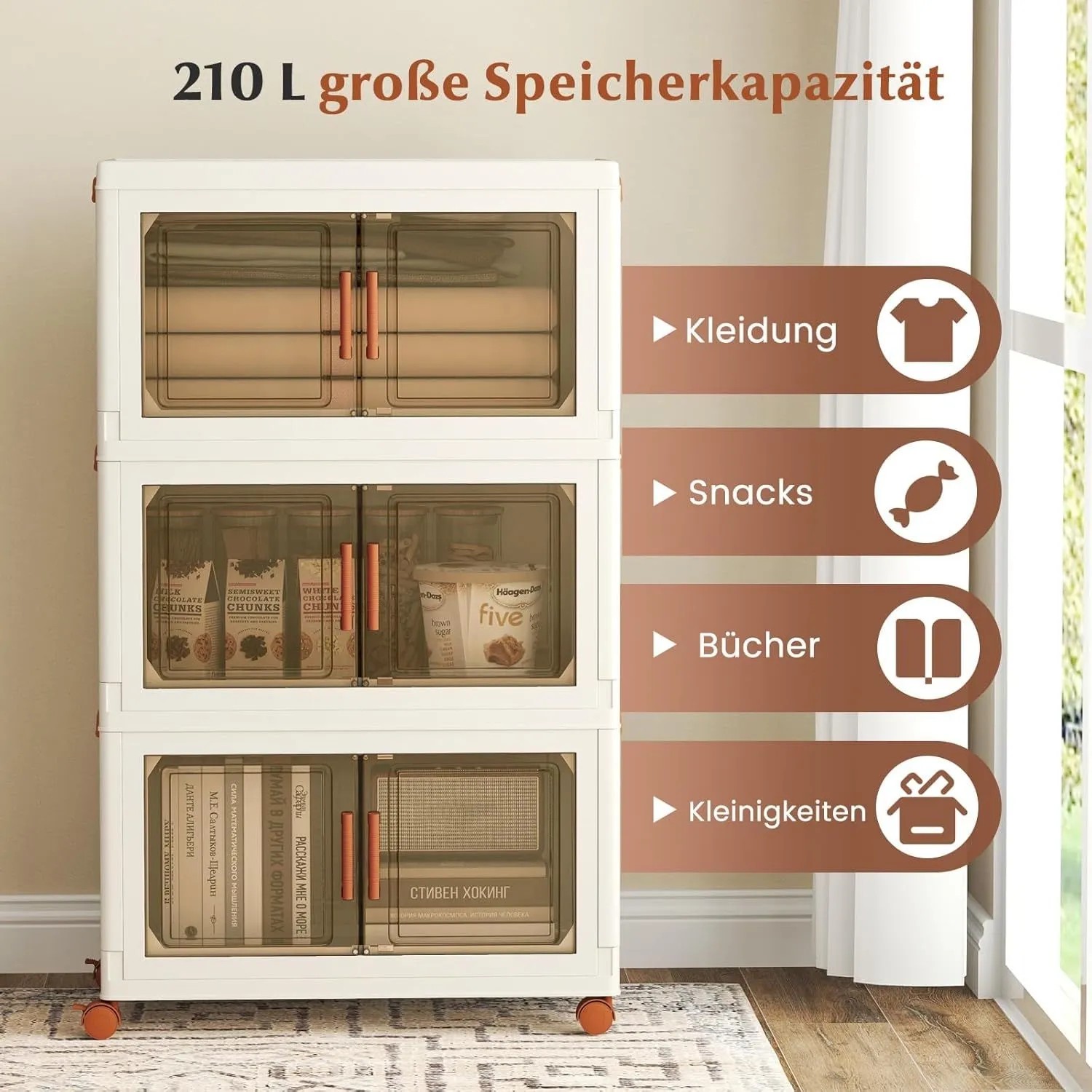 Costway Aufbewahrungsbox mit Deckel 70 L x 3 Stapelboxen Transparent_3