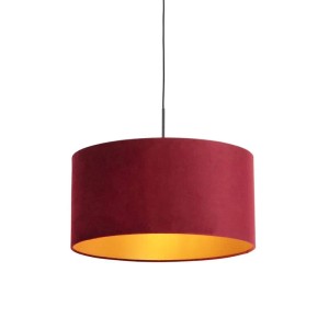 QAZQA Hängelampe mit Veloursschirm Rot mit Gold 50 cm Combi