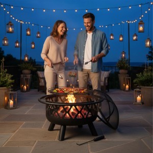 Relaxdays Feuerschale Stahl Schwarz Mit Grillrost Funkenschutz 58 cm x 75 cm