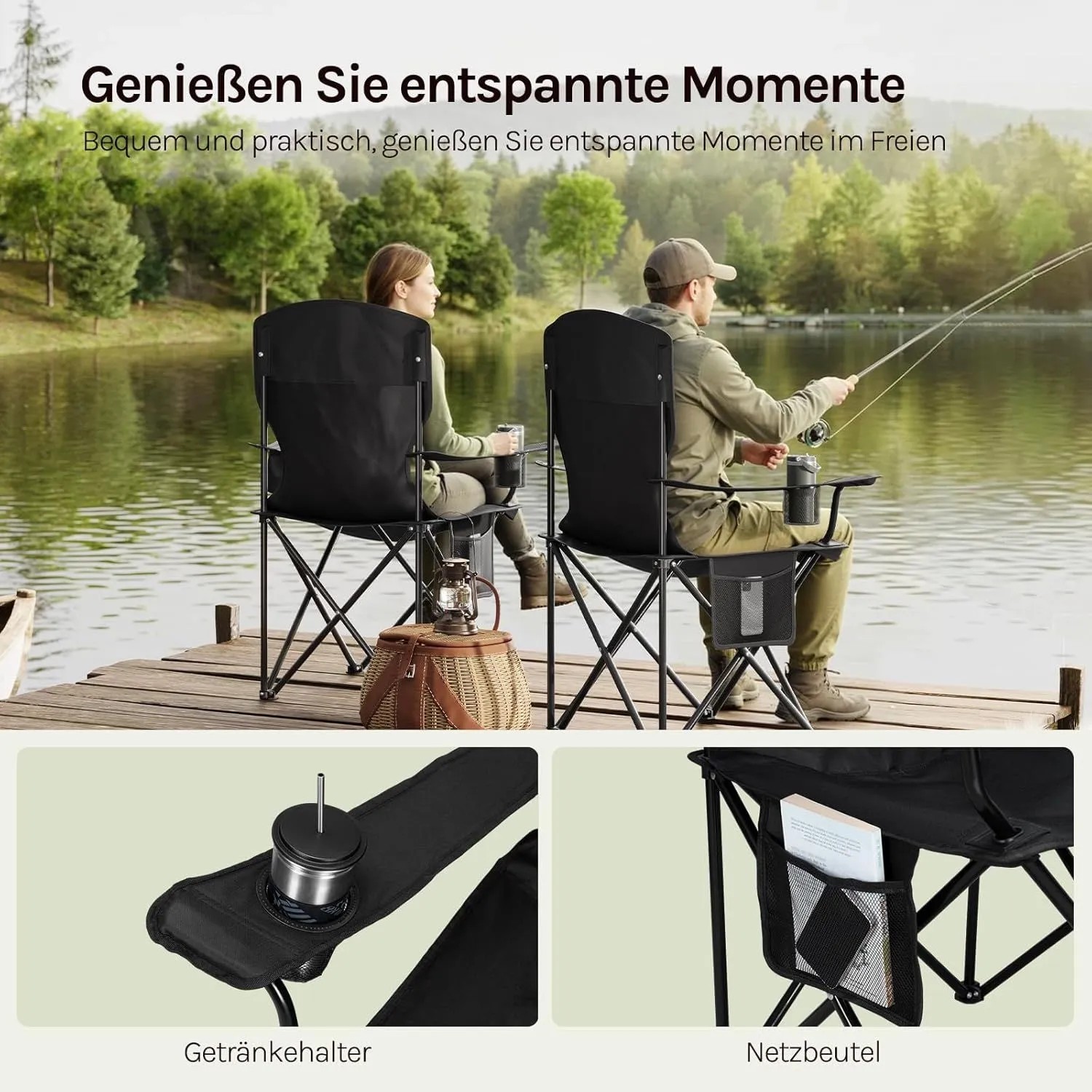 WOLTU Campingstuhl Klappbar Leicht mit Hochlehne Kühltasche Getränkehalter_5