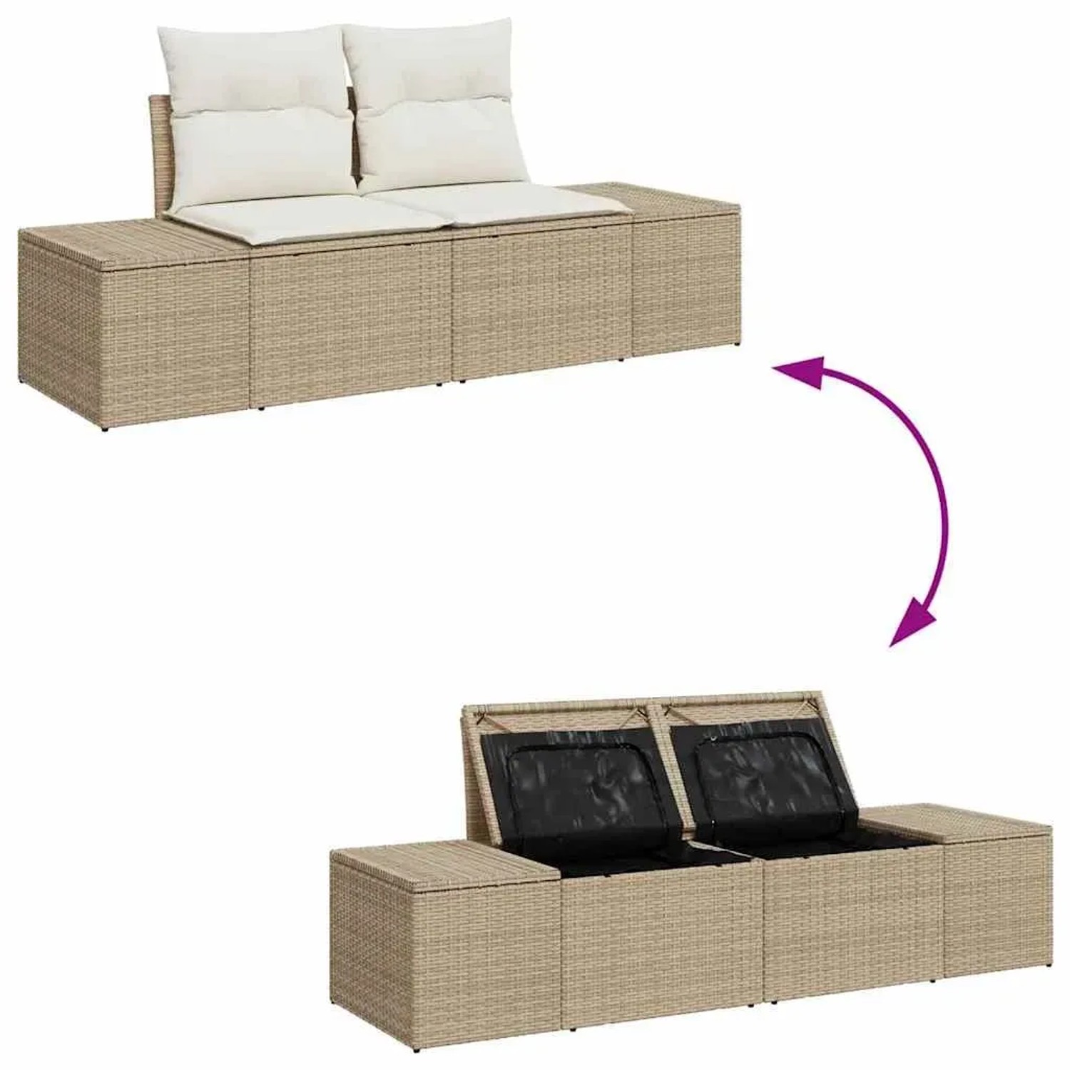 Beiges 9-teiliges vidaXL Garten-Sofa-Set aus Poly Rattan mit Stauraum.