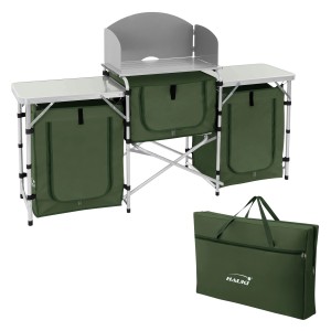 Hauki Camping Küche, khaki, faltbarer Campingschrank mit Tragetasche. Ideal für Outdoor-Kocherlebnisse.