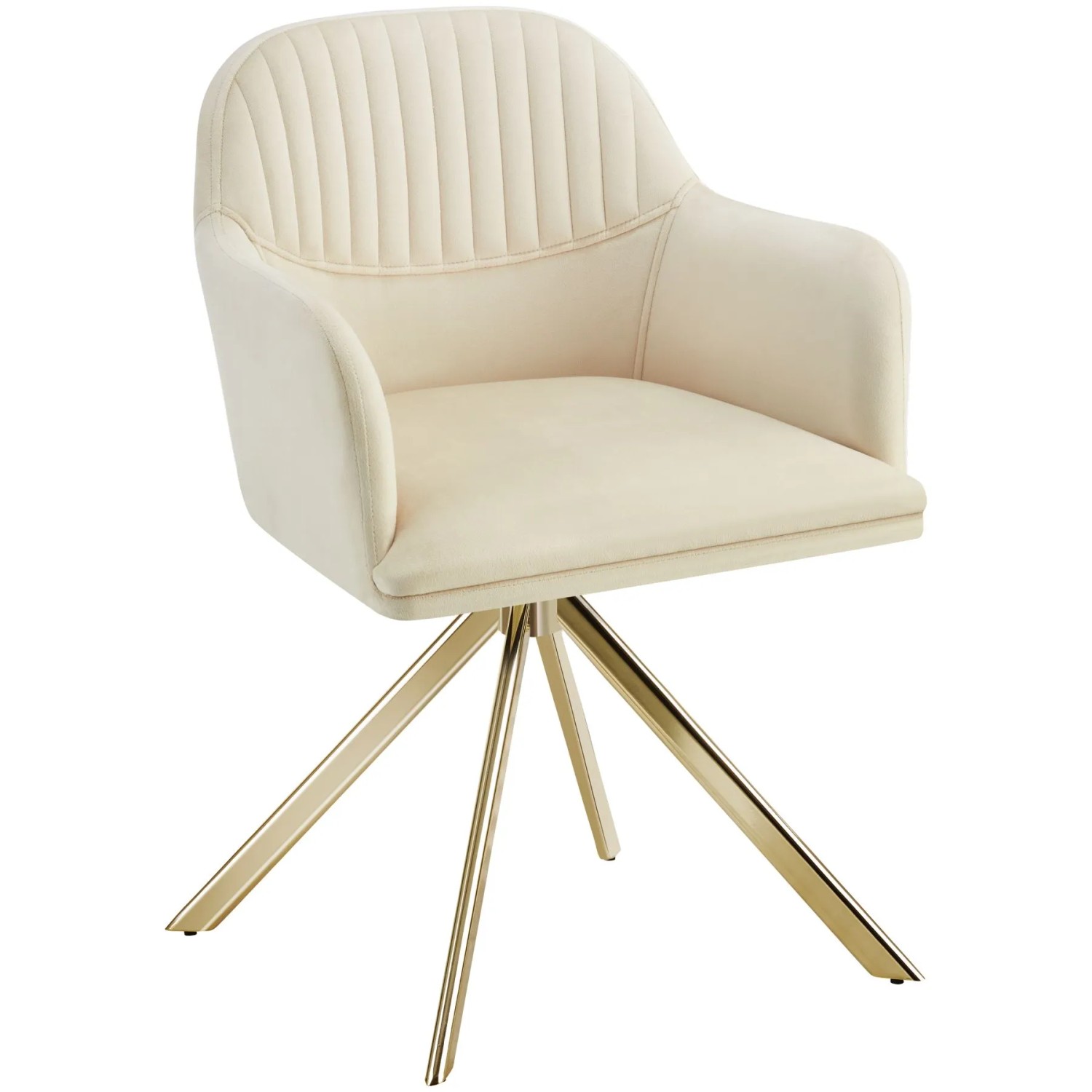 Tectake Samt Drehstuhl Lona Gepolstert Mit Durchgehender Lehne   59 x 56 x 81 cm Creme Gold