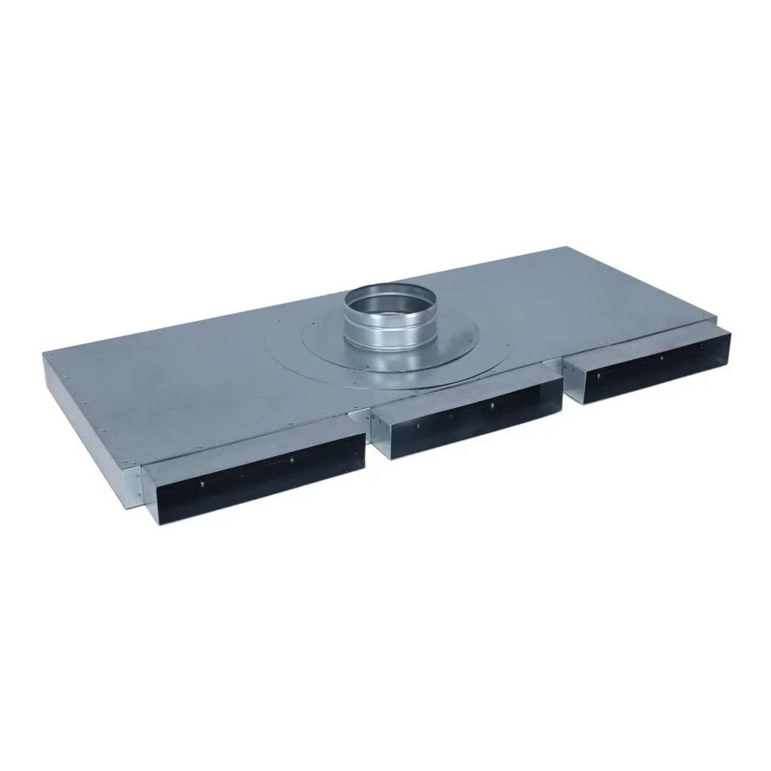 Subtiel Flachkanal Verteiler 250 x 50 mm Drei Eingänge Ein Ausgang Ø 125 mm