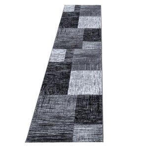 Ayyildiz Kurzflorteppich Plus 8001, schwarz, 80x300 cm. Moderner Teppich mit grafischem Muster.